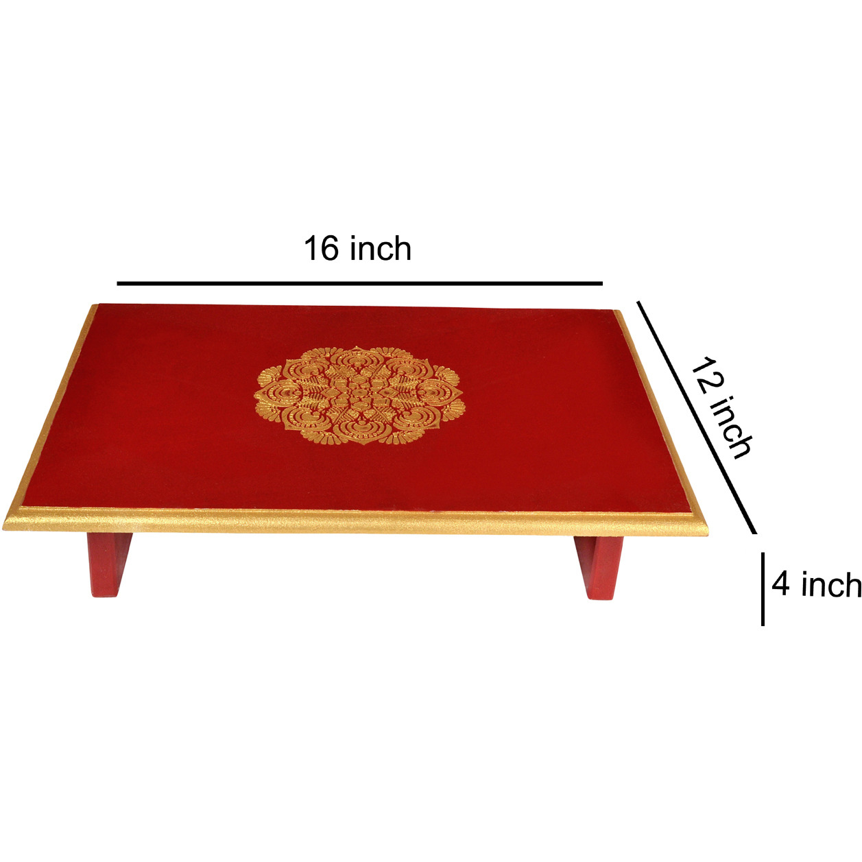 Handmade Wooden Puja Chowki Home Decorative End Table Coffee Stool Rakhi Gift for Sister (Color: Red)