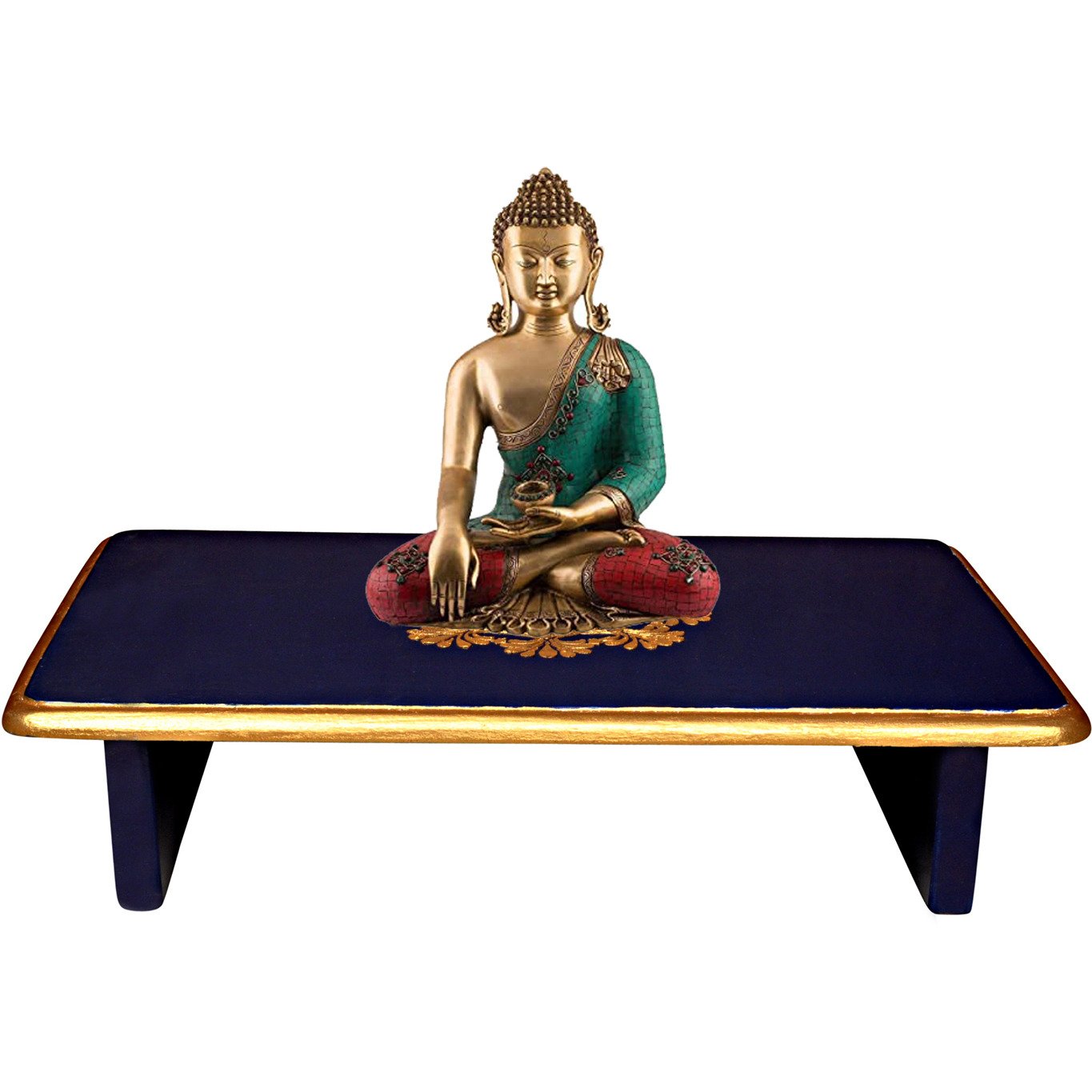 Handmade Wooden Red Temple Decor Diwali Navratri Puja Chowki End Table