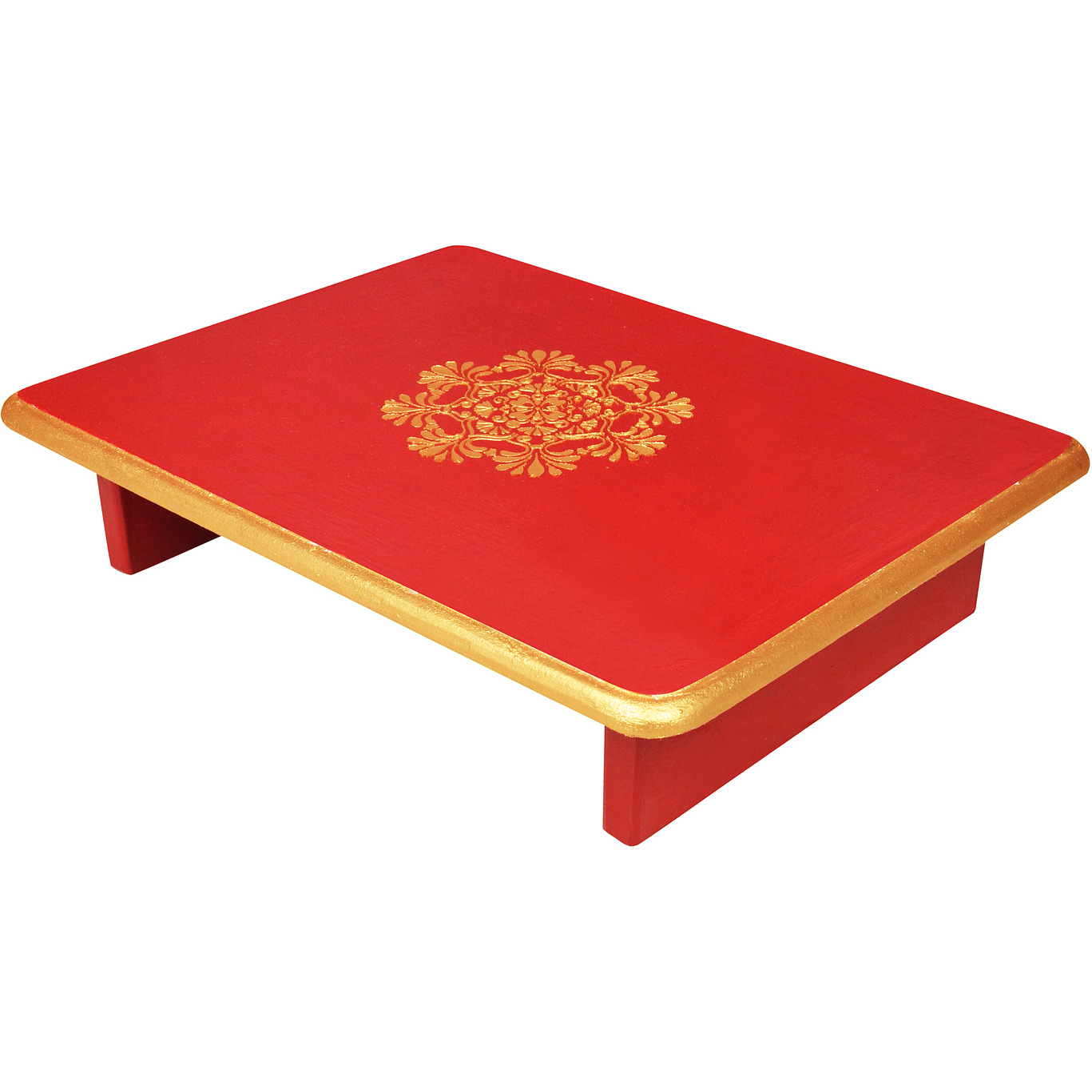 Handmade Wooden Red Temple D??cor Diwali Navratri Puja Chowki End Table (Color: Red)