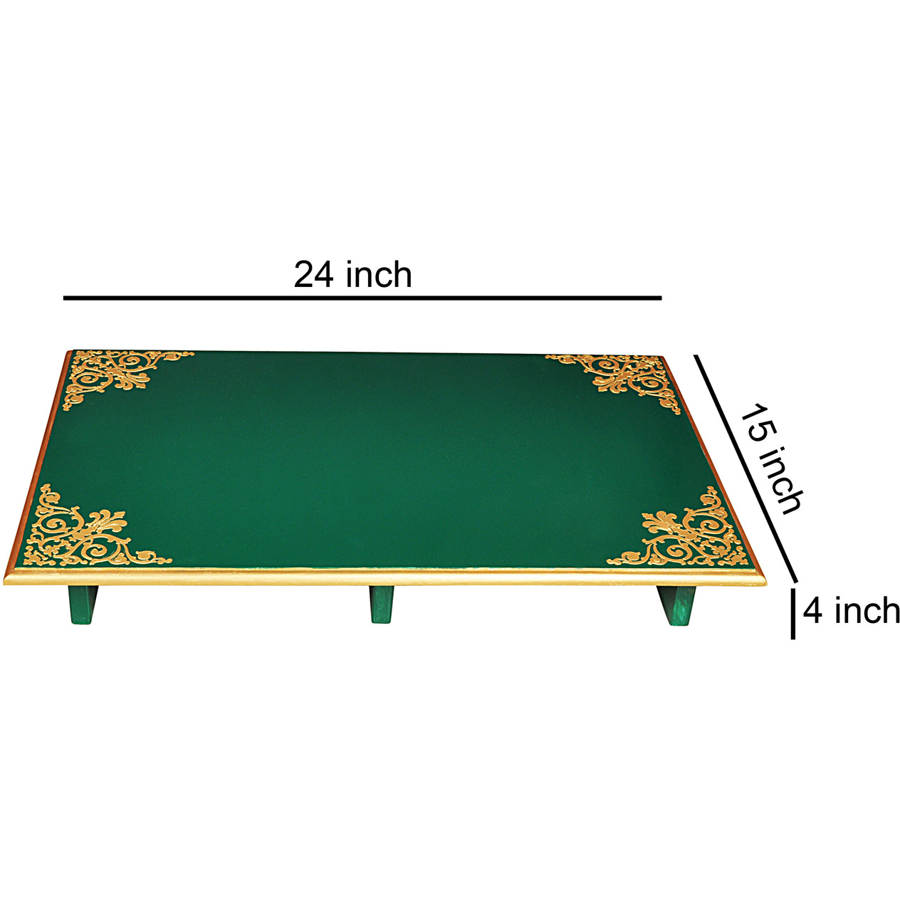 End Table Handmade Wooden Living Room Coffee Table Decor Home Decorative Item Puja Articles Chowki Bajot Patala (Size: 24x15x4, Color: Green)
