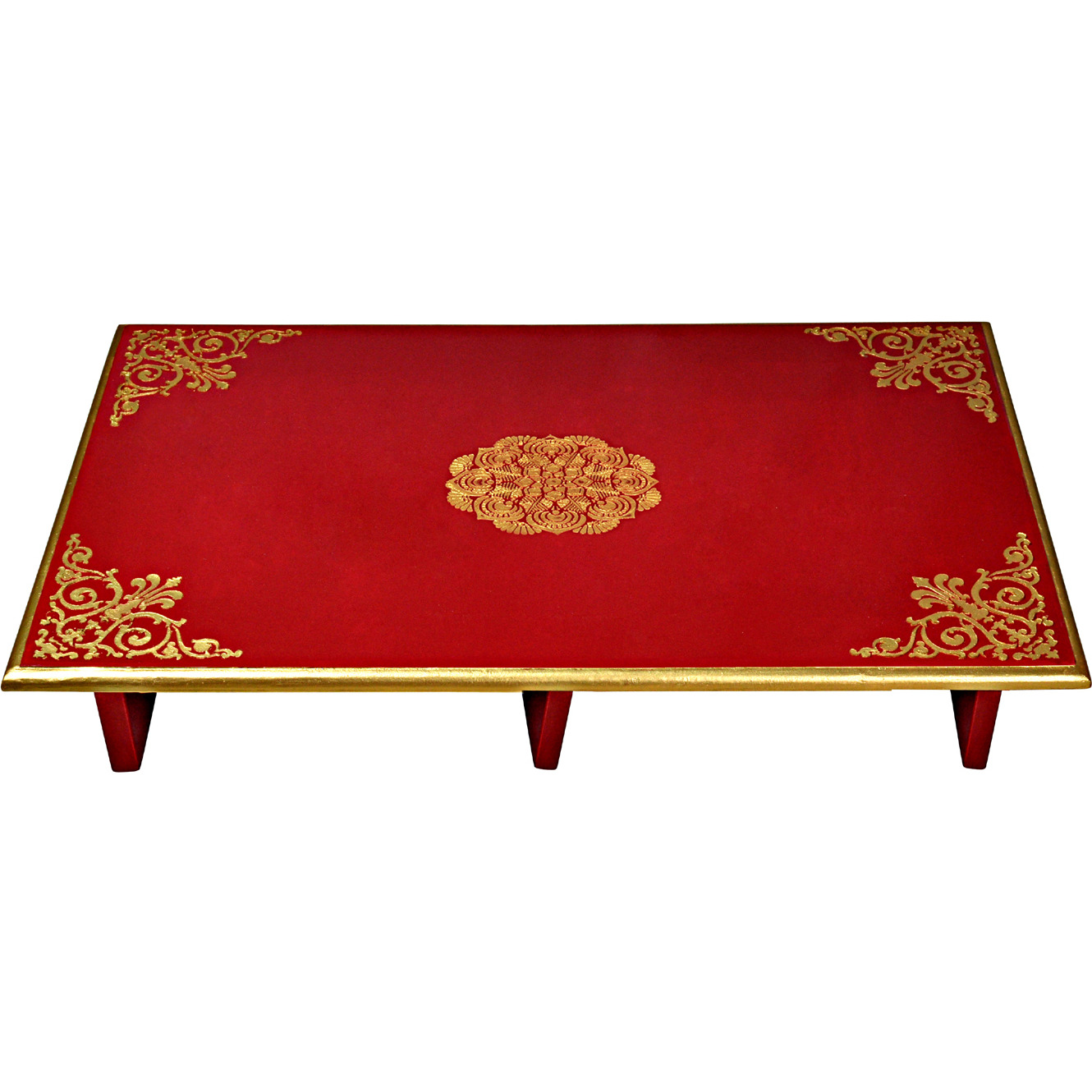 Indian Wooden Hand painted Chowki Pata for Rakhi Gift End Table Low High Stool (Size: 24X15X4, Color: Red)