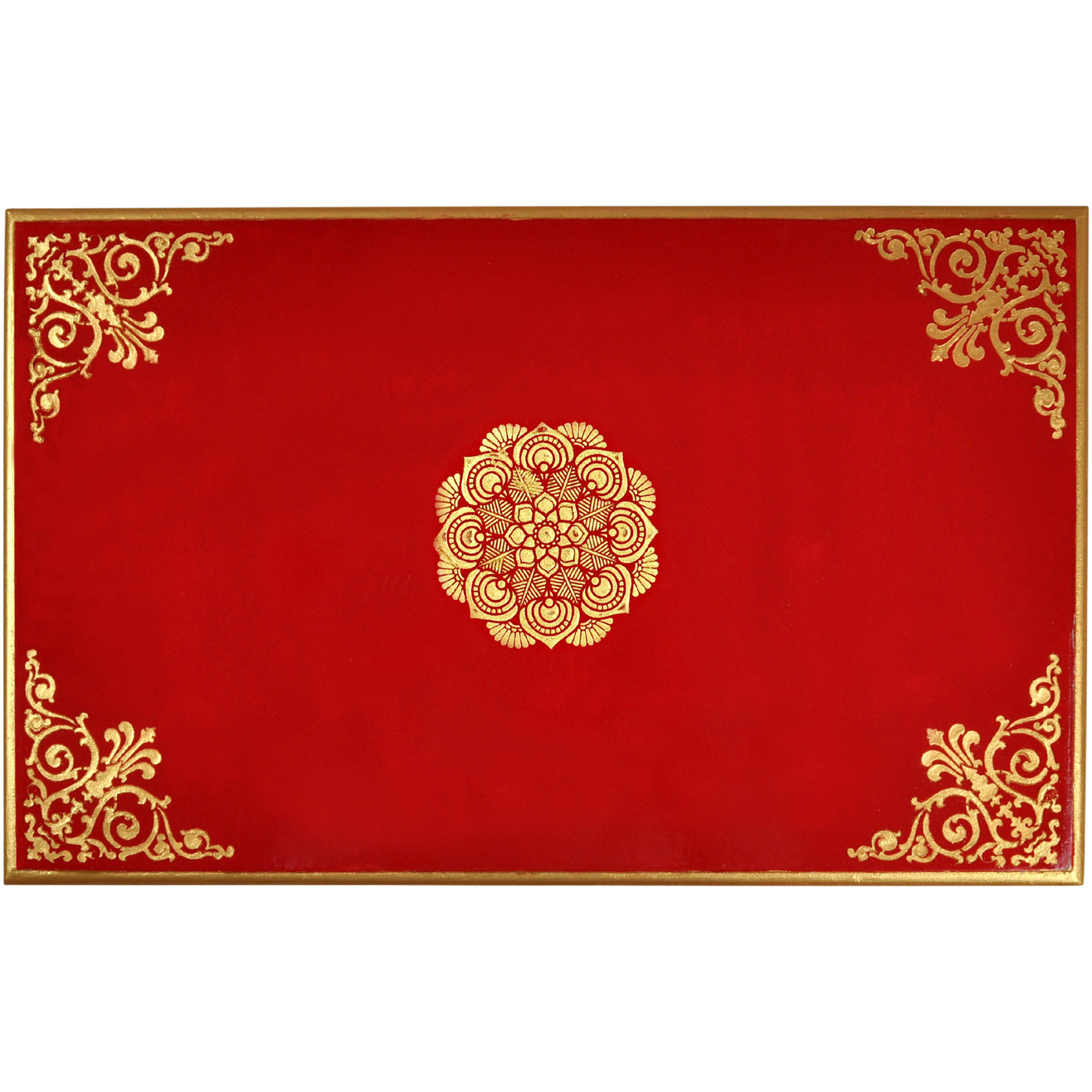 Indian Wooden Hand painted Chowki Pata for Rakhi Gift End Table Low High Stool (Size: 24X15X4, Color: Red)
