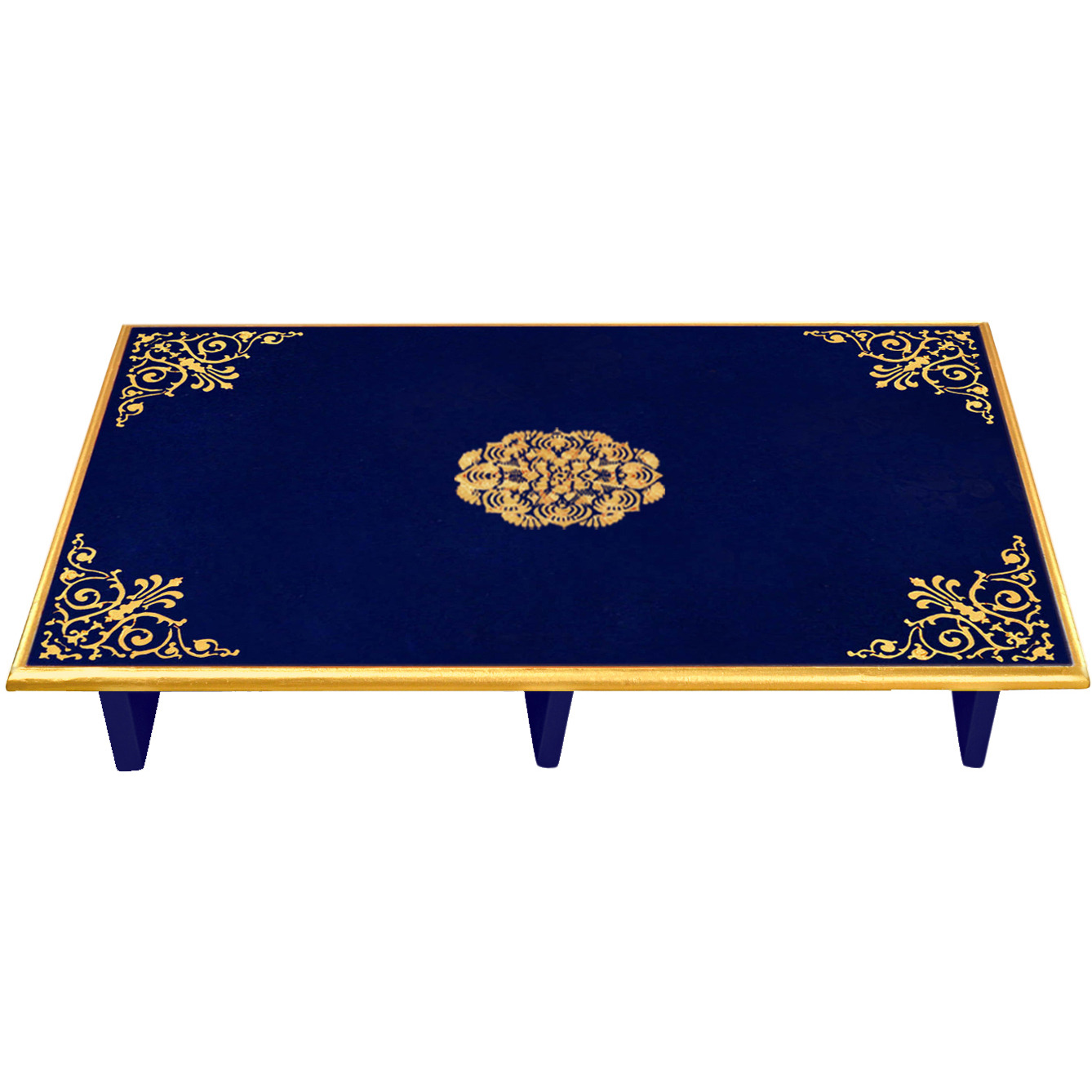 Chowki for Home D??cor Bedside Corner Table Altar Mediation Stool Coffee Table (24X15X4 Inch) (Size: 24X15X4, Color: Blue)