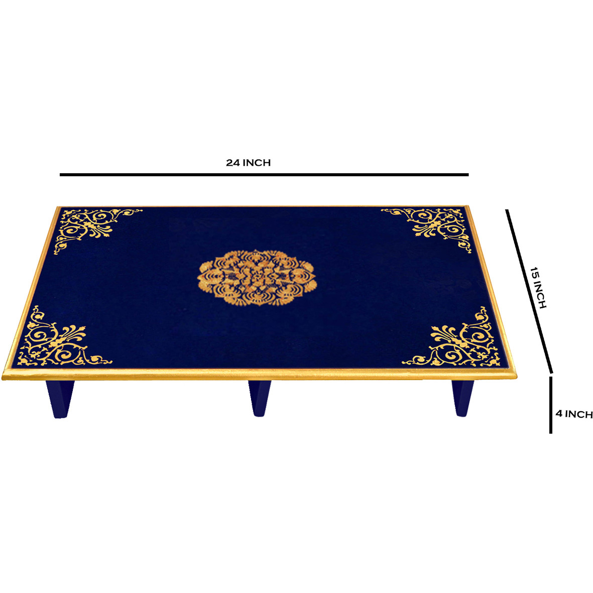 Chowki for Home D??cor Bedside Corner Table Altar Mediation Stool Coffee Table (24X15X4 Inch) (Size: 24X15X4, Color: Blue)