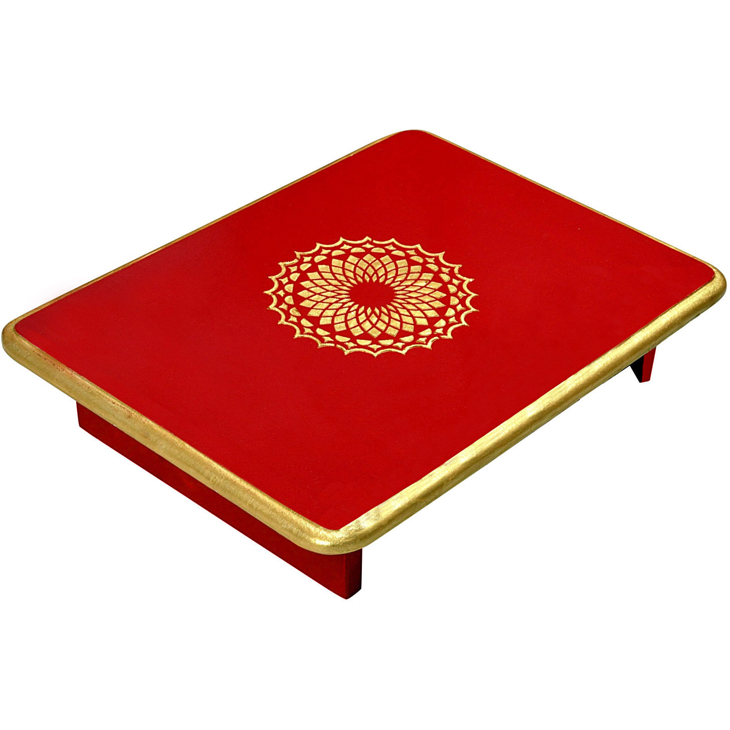 Handmade Wooden Red Temple D??cor Diwali Navratri Puja Chowki End Table (Color: Red, Size: 24X15X4)