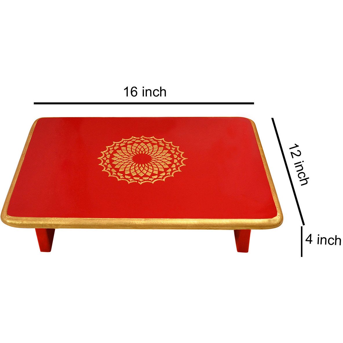 Handmade Wooden Red Temple D??cor Diwali Navratri Puja Chowki End Table (Color: Red, Size: 24X15X4)