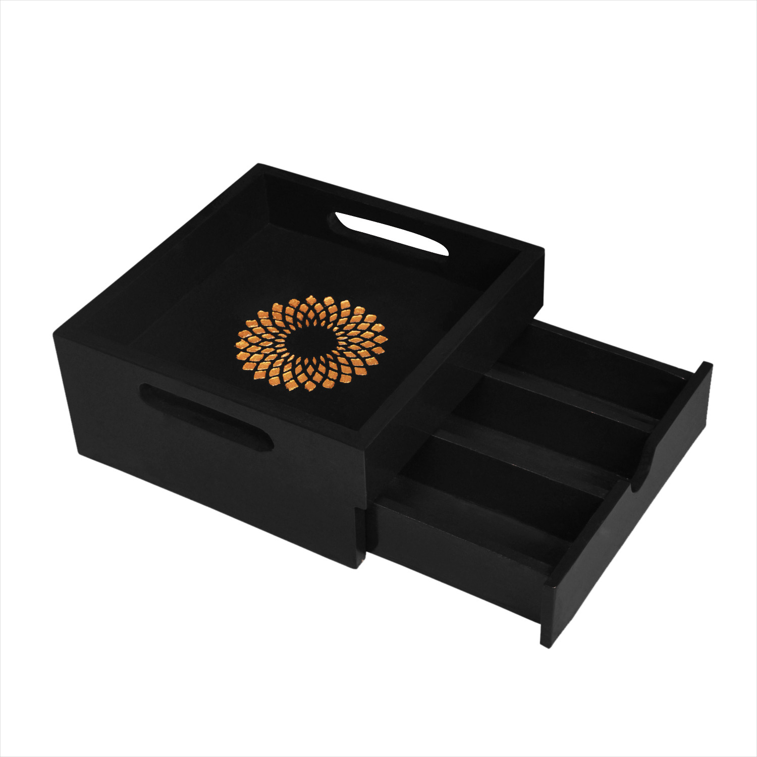 Makeup Brush Holder Wooden Hand painted Wedding Gift Hand painted Black Decorative Tray (Size: 8.5x8.5x4, Color: Black)