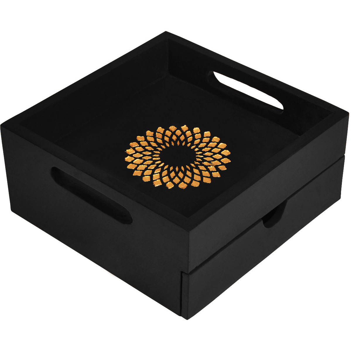Makeup Brush Holder Wooden Hand painted Wedding Gift Hand painted Black Decorative Tray (Size: 8.5x8.5x4, Color: Black)