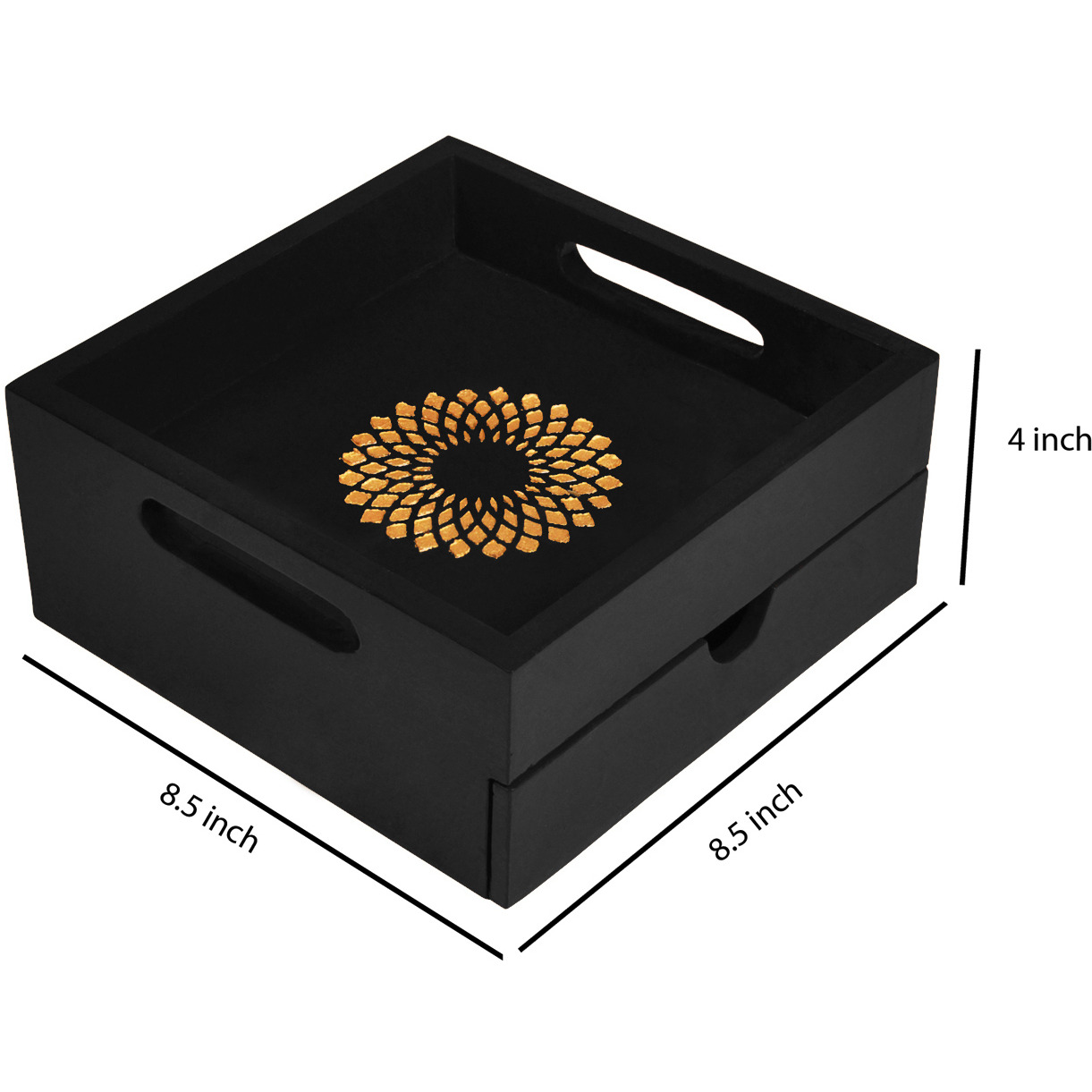 Makeup Brush Holder Wooden Hand painted Wedding Gift Hand painted Black Decorative Tray (Size: 8.5x8.5x4, Color: Black)