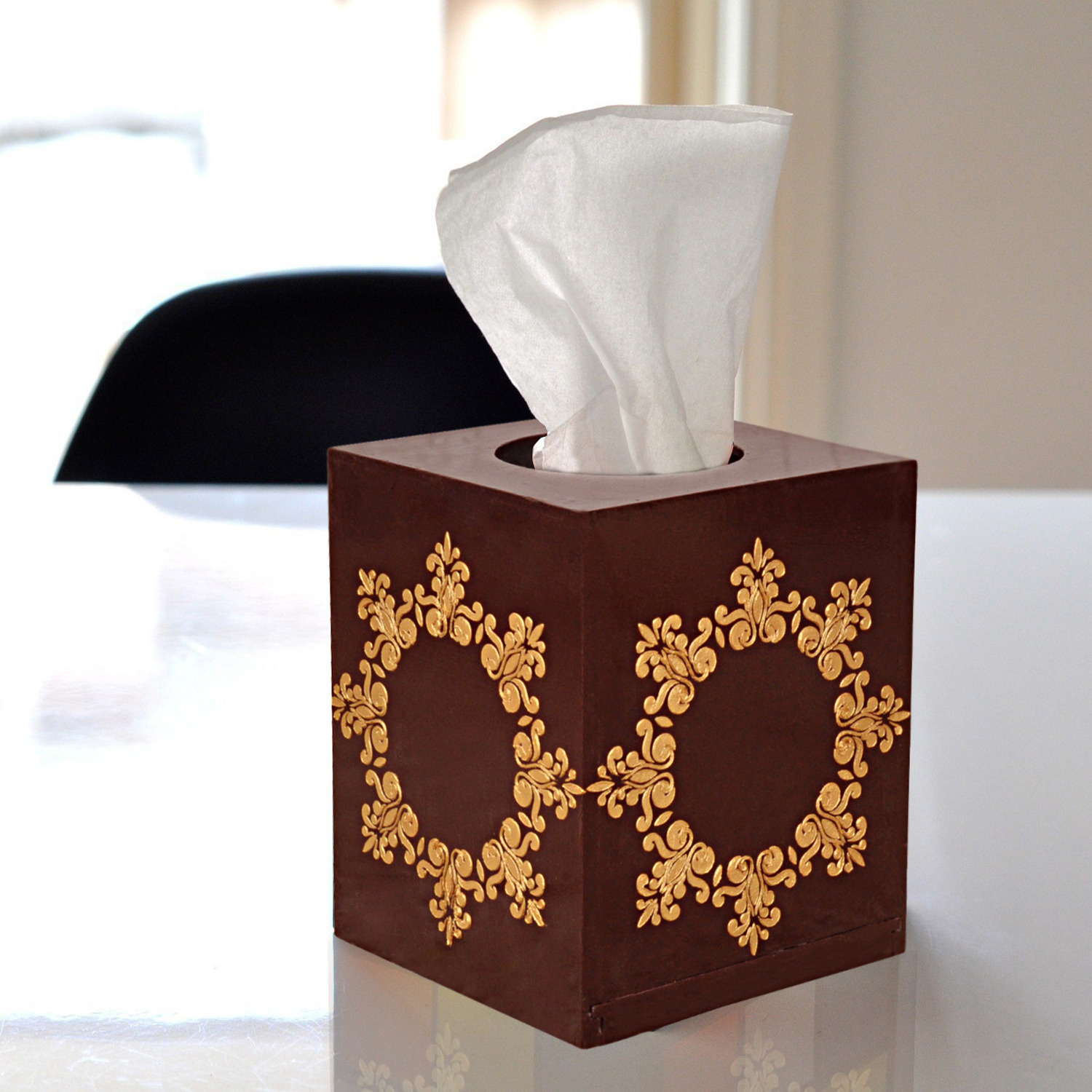 Home Organizer Wooden Rectangular Facial Tissue Box Cover Holder, Wooden Tissue Dispenser for Countertop, Tissue Holder Kitchen Accessories Items (Size: 5.5X5.5X7, Color: Brown)
