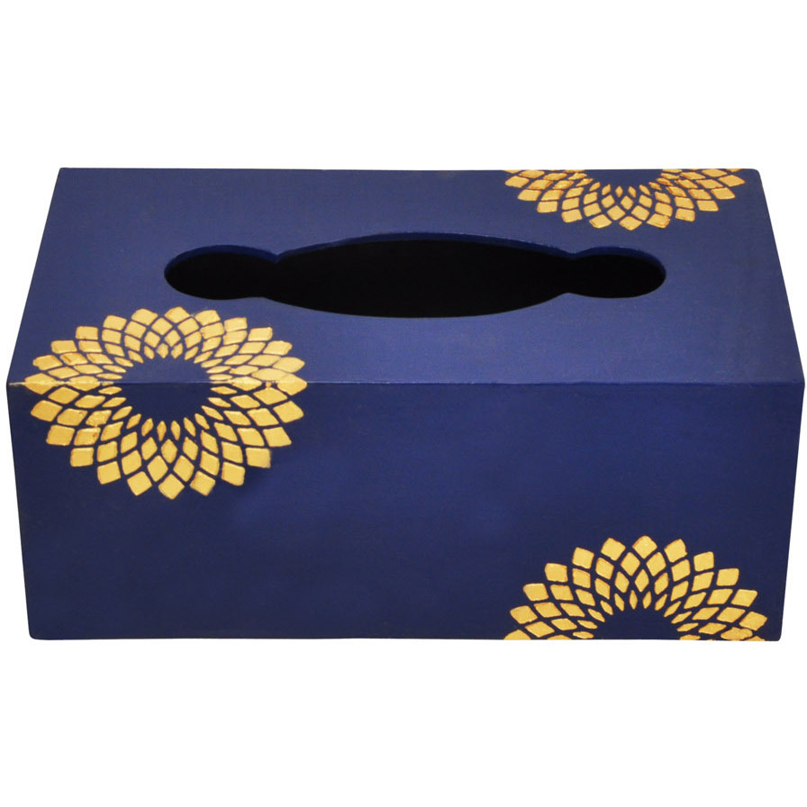 Kitchen Organizer Table Top Decorative Wooden Handmade Hand painted Blue Tissue Paper Holder Tissue Box Kitchen accessories items 11X6X4.5 Inch (Size: 11X6X4.5, Color: Blue)