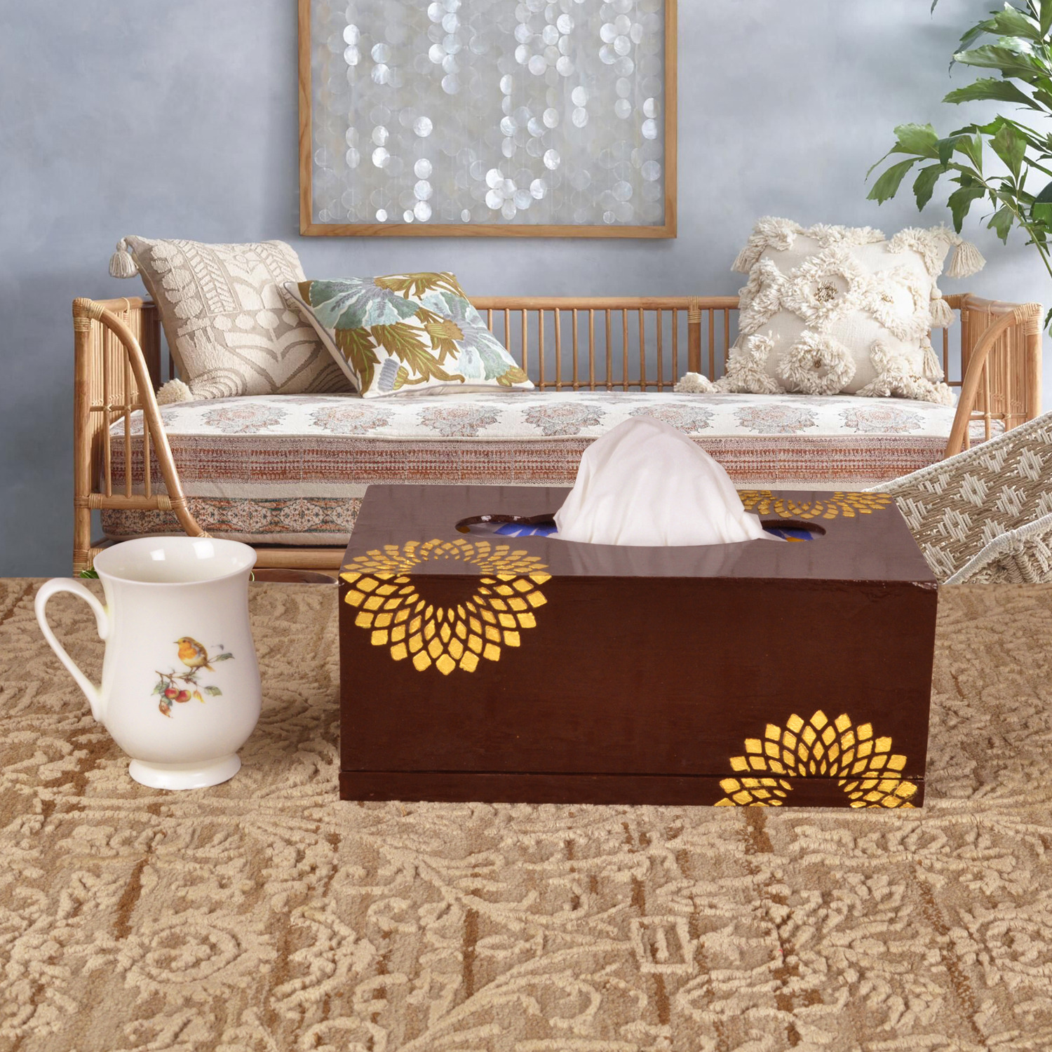 Wooden Tissue Box Cover with Slide-Out Bottom Panel for Home Decoration Dining Table D??cor Hand painted Tissue Dispenser Holder (Size: 11X6X4.5, Color: Black)