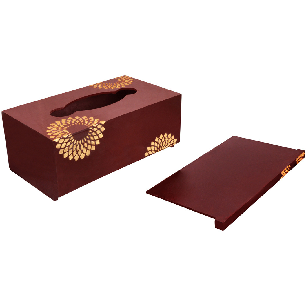 Wooden Tissue Box Cover with Slide-Out Bottom Panel for Home Decoration Dining Table D??cor Hand painted Tissue Dispenser Holder (Size: 11X6X4.5, Color: Black)
