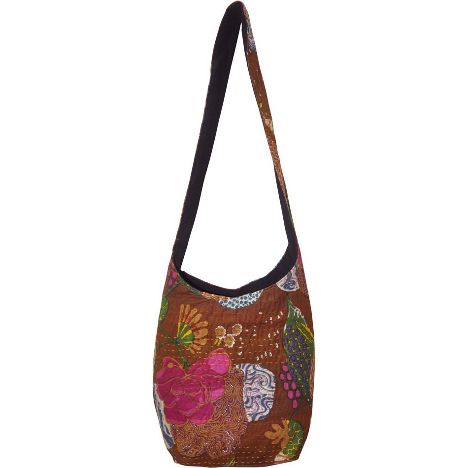 Indian Cross Body Sling Jhola Bag Fruit Printed Brown Messenger Shoulder Bag 15 Inch