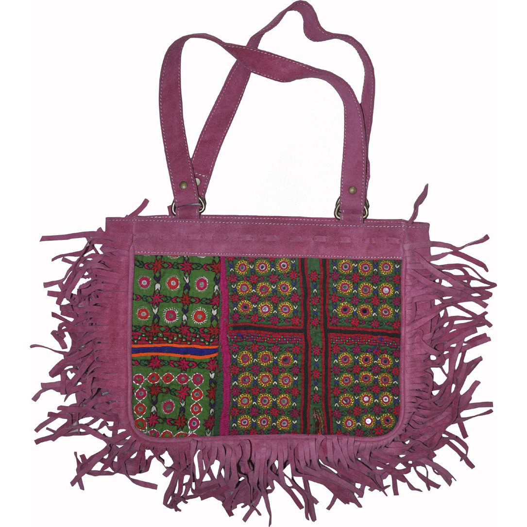 Indian Classic Cotton Bag Embroidered Pink Fabric Women's Fashion Shopping Bag