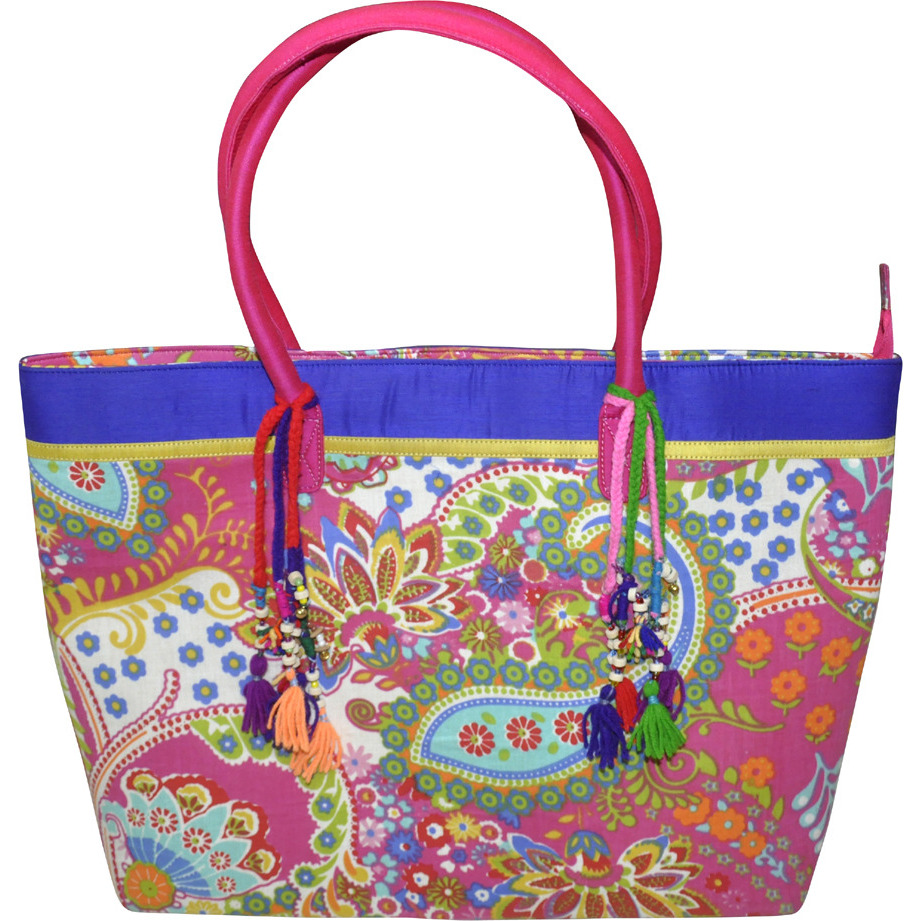 Indian Shopping Tote Hand Bag Pink Block Printed Fashion Classic Shoulder Bag