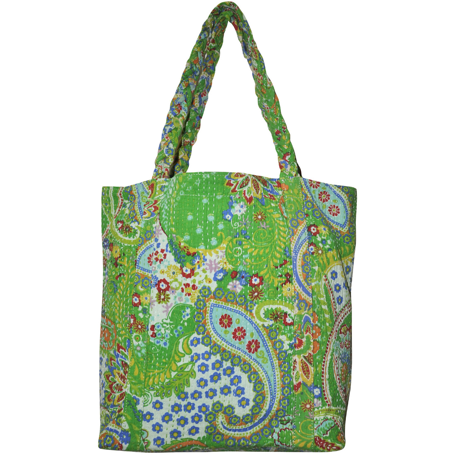 Printed Bag Green Floral Cotton Shopping Tote Shoulder Bag Women's Gift 18 Inch