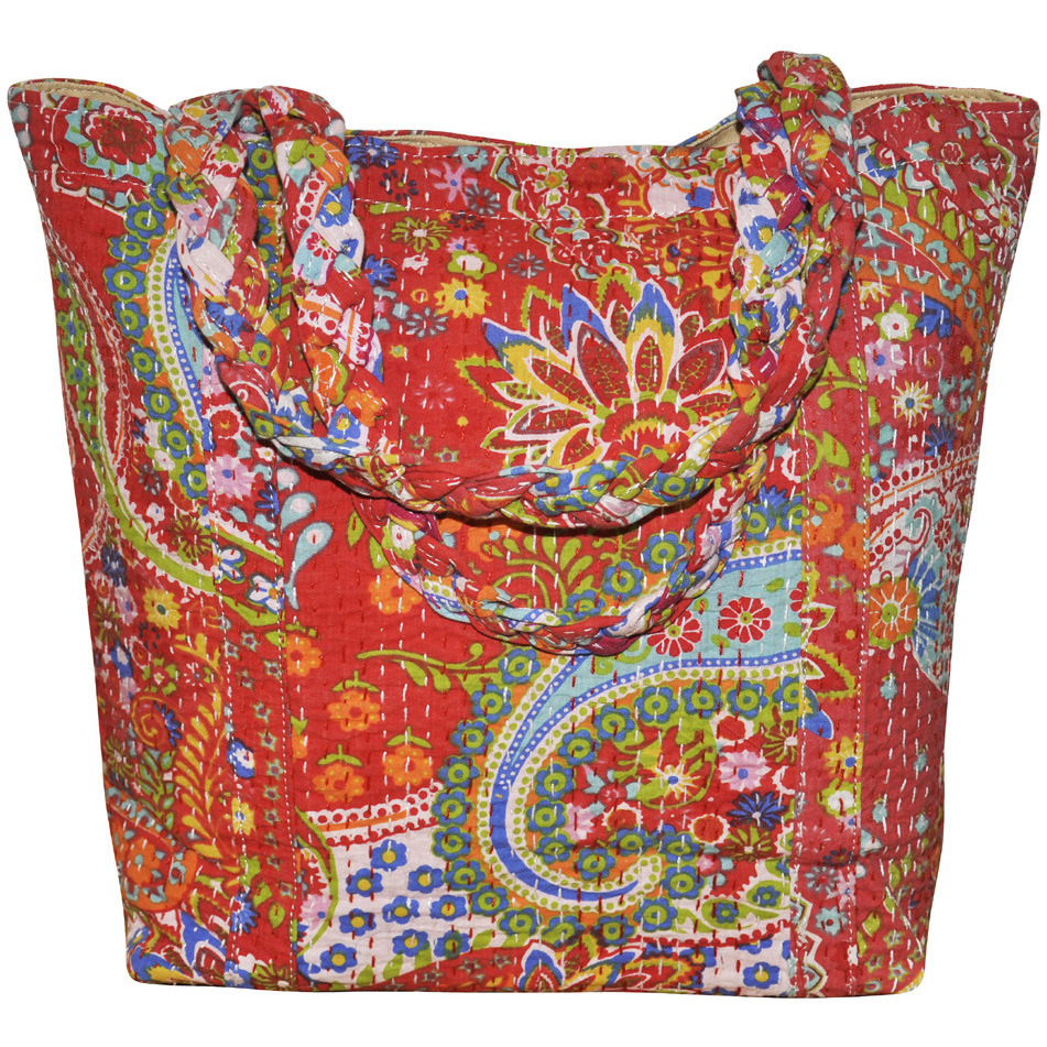 Women Flower Printed Cotton Red Purse Tote Handbag Shoulder Bag Women's Gift