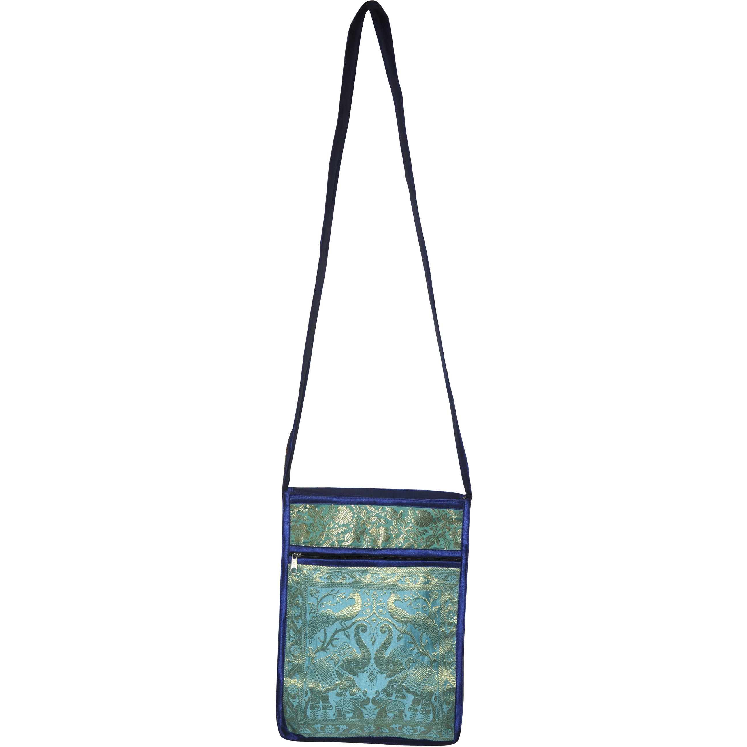 Cross body Women's Fashion Bags Blue Silk Brocade Messenger Shoulder Bags 10x15 Inch