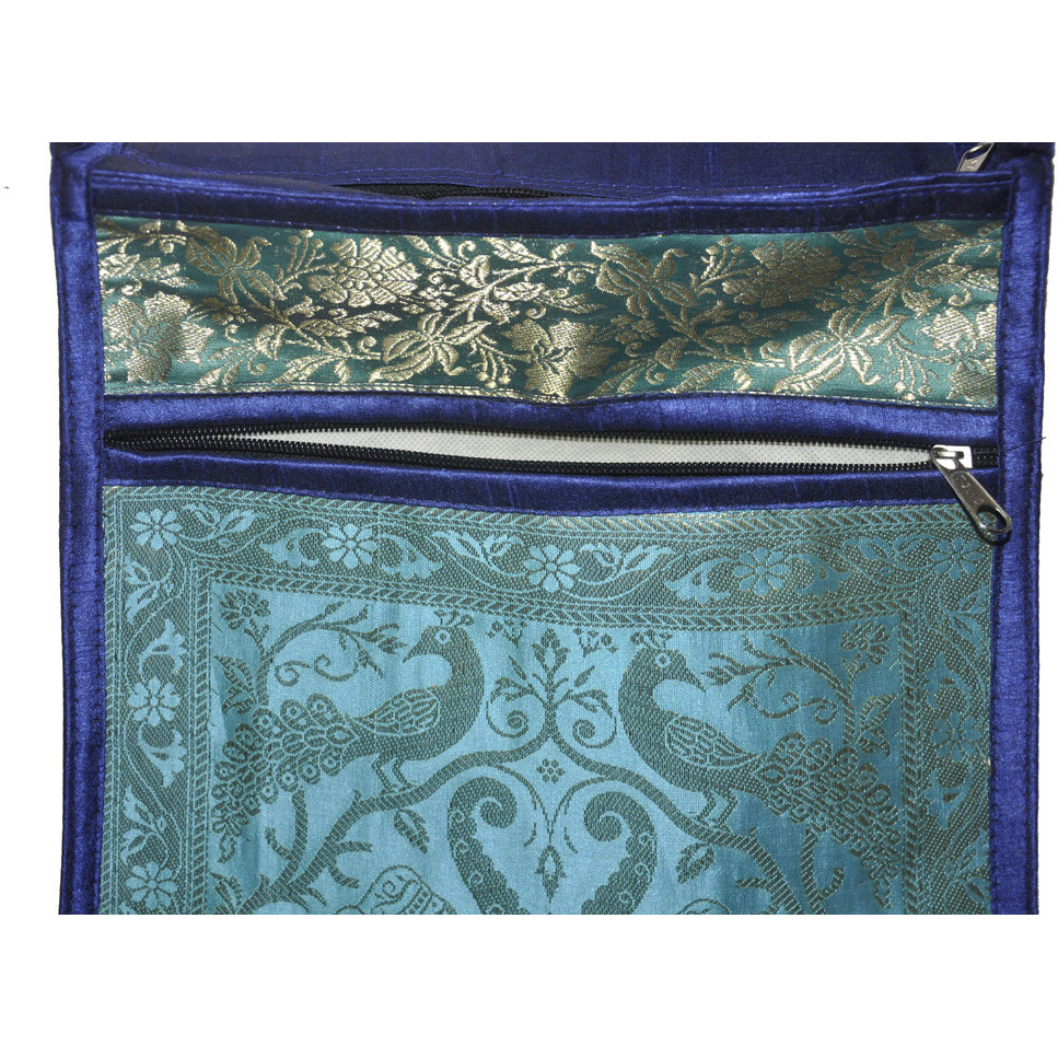 Cross body Women's Fashion Bags Blue Silk Brocade Messenger Shoulder Bags 10x15 Inch