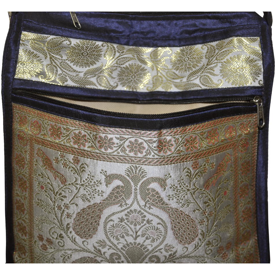 10x15 Inch Crossbody Women's Fashion Bags Blue Silk Brocade Messenger Shoulder Bags