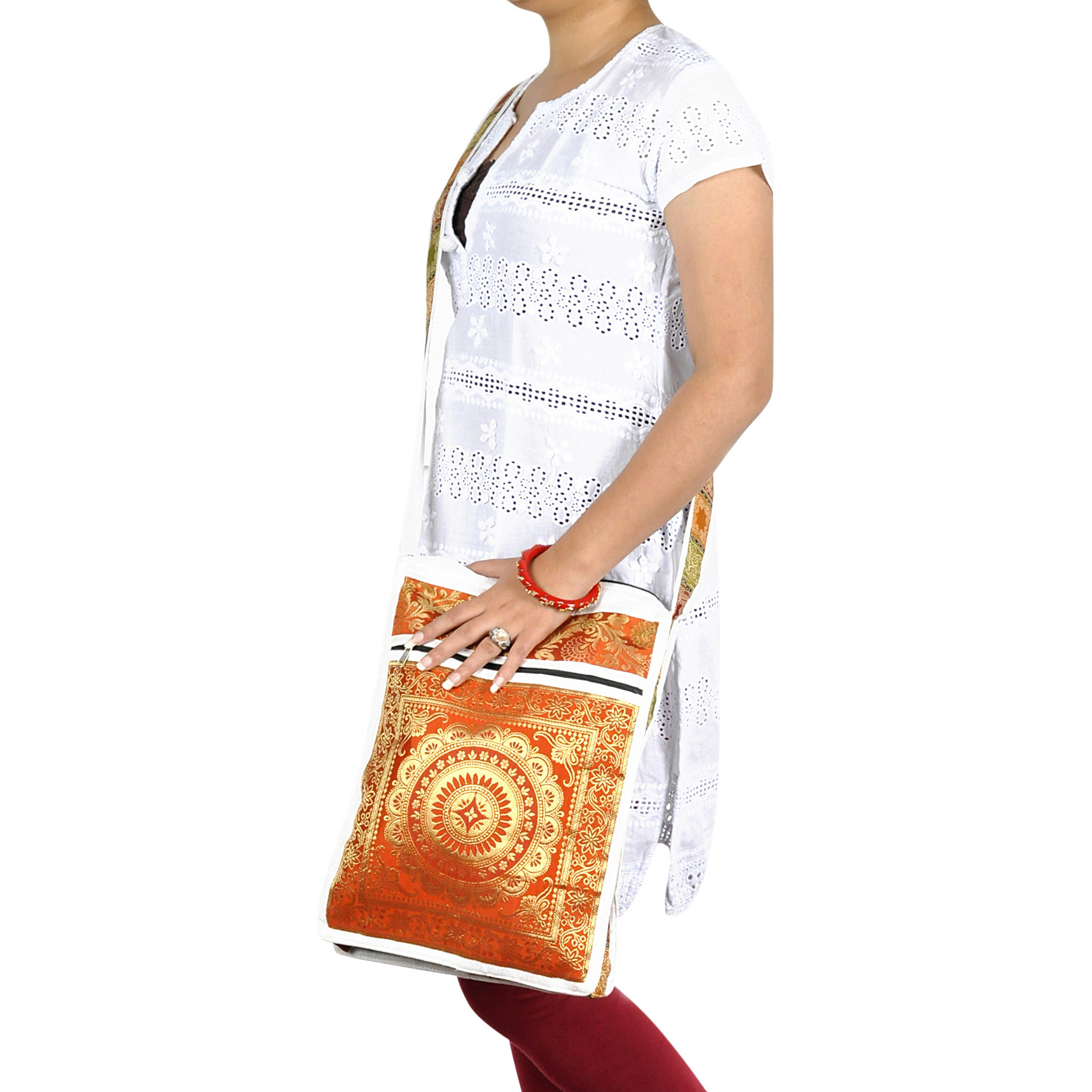 Ethnic Fabric Shoulder Bag Cross Body Women Fashion White Messenger Bag Gift