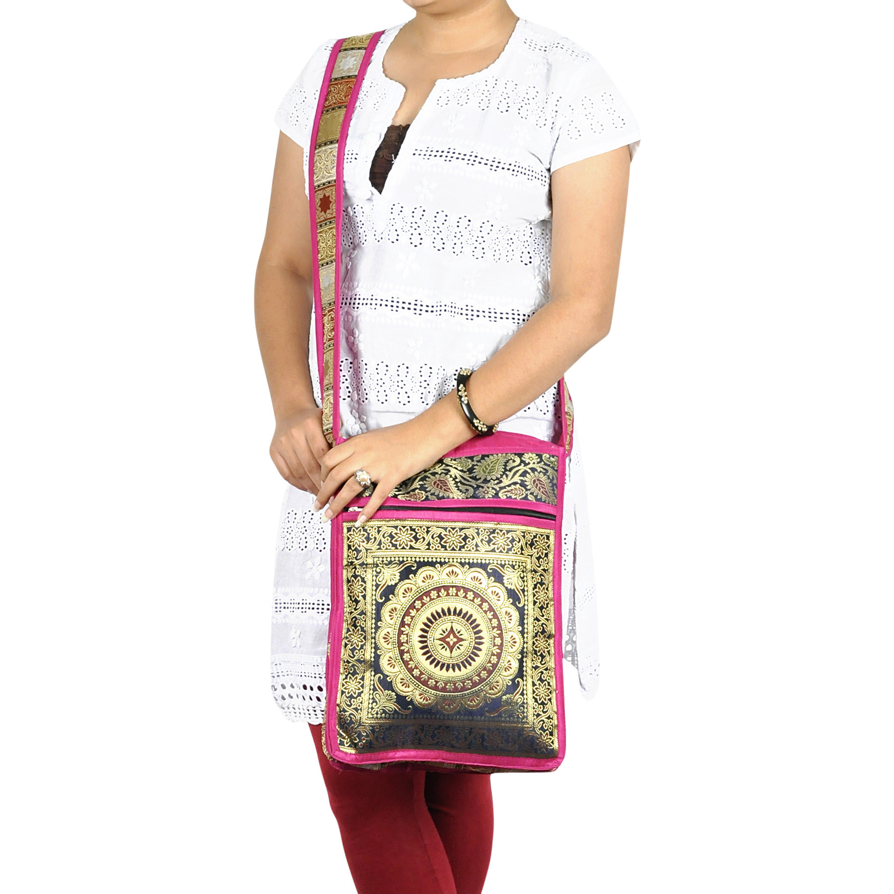 Exclusive Sling Shoulder Bag Zip Pocket Mandala Silk Boho Hippy Handbags