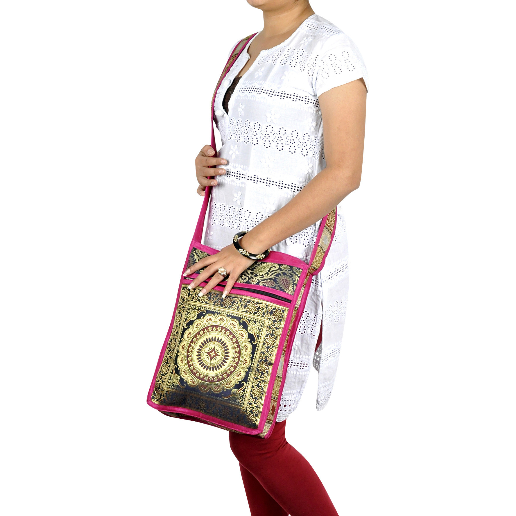 Exclusive Sling Shoulder Bag Zip Pocket Mandala Silk Boho Hippy Handbags