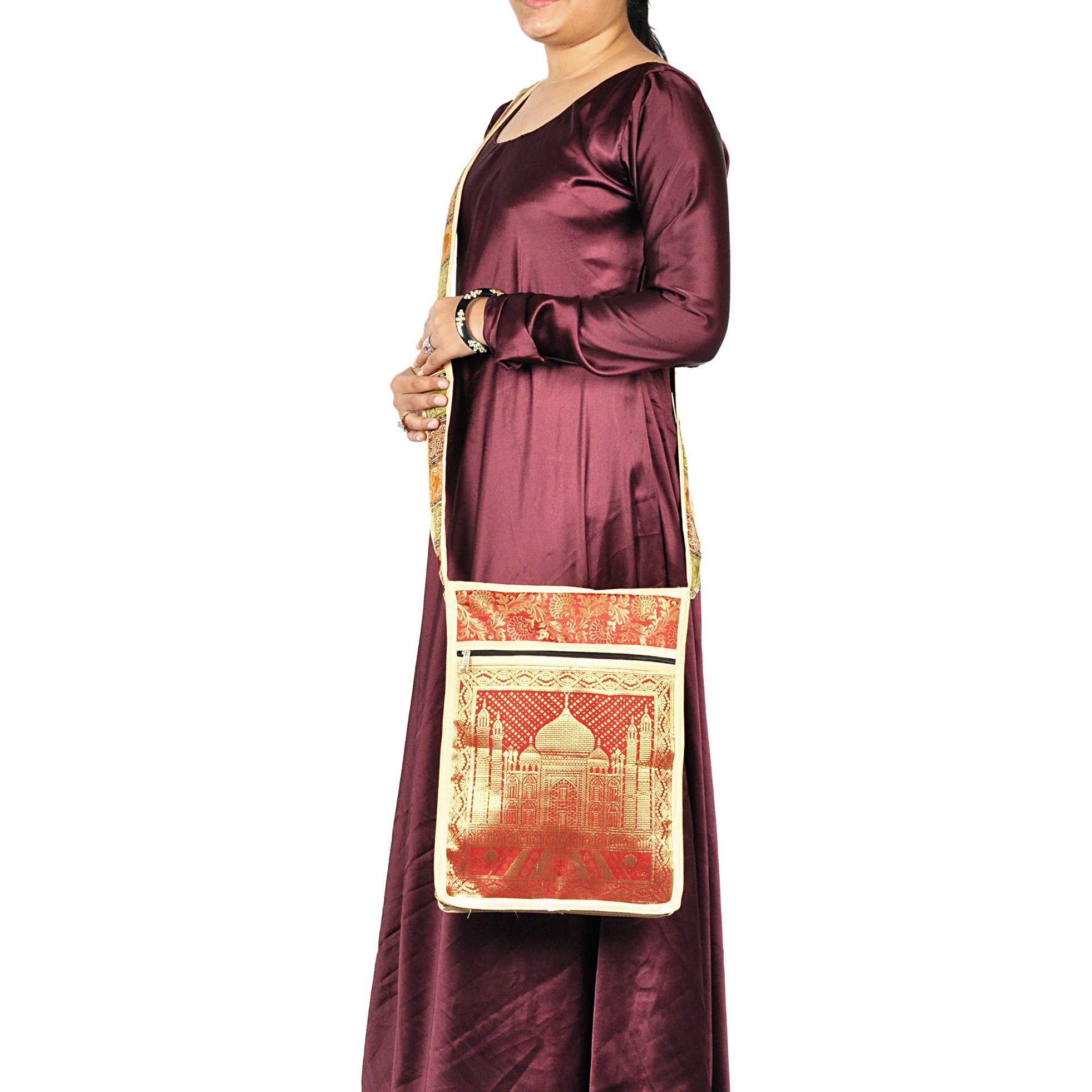 Ethnic Silk Shoulder Handbags Taj Brocade Cross Body Jhola Bag Exclusive Bag 15 Inch