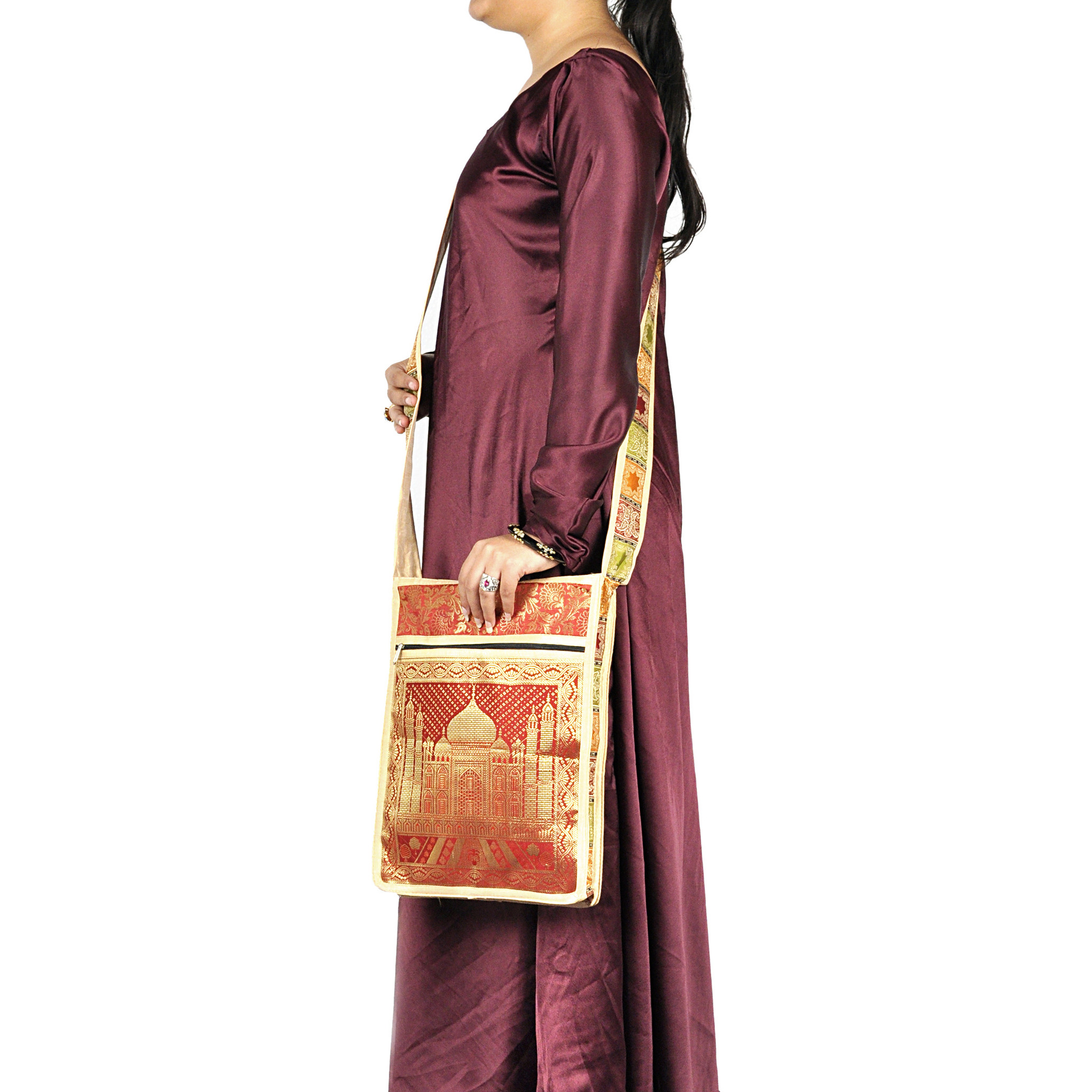Ethnic Silk Shoulder Handbags Taj Brocade Cross Body Jhola Bag Exclusive Bag 15 Inch