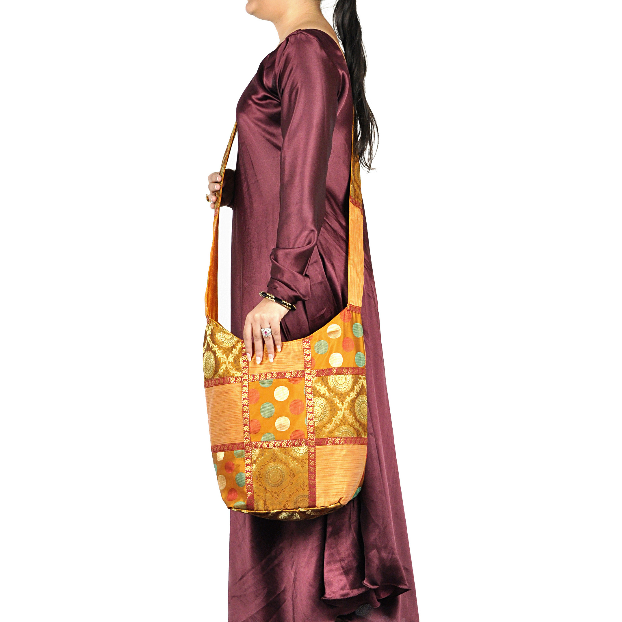 Ladies Shoulder Jhola Bag Patchwork Brocade Cross Body Silk Bags Exclusive