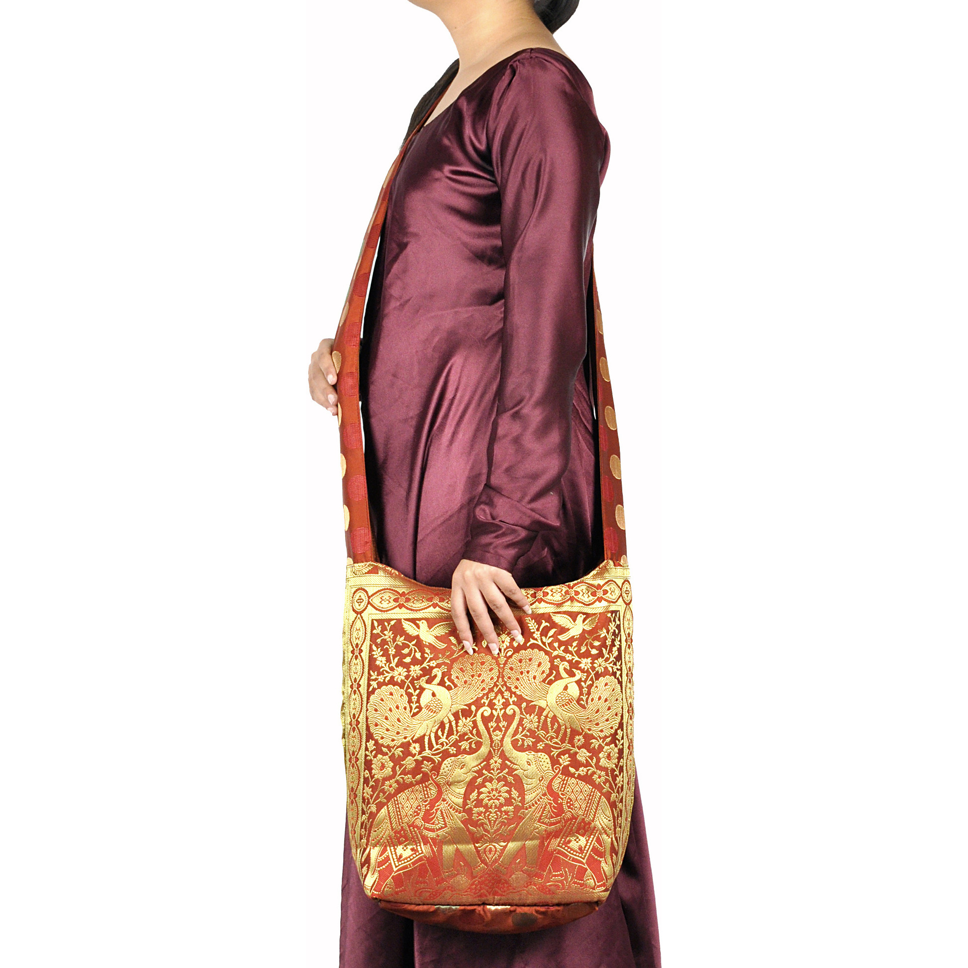 Women's Shoulder Bag Elephant Jacquard Silk Orange Cross Body Handbags Exclusive