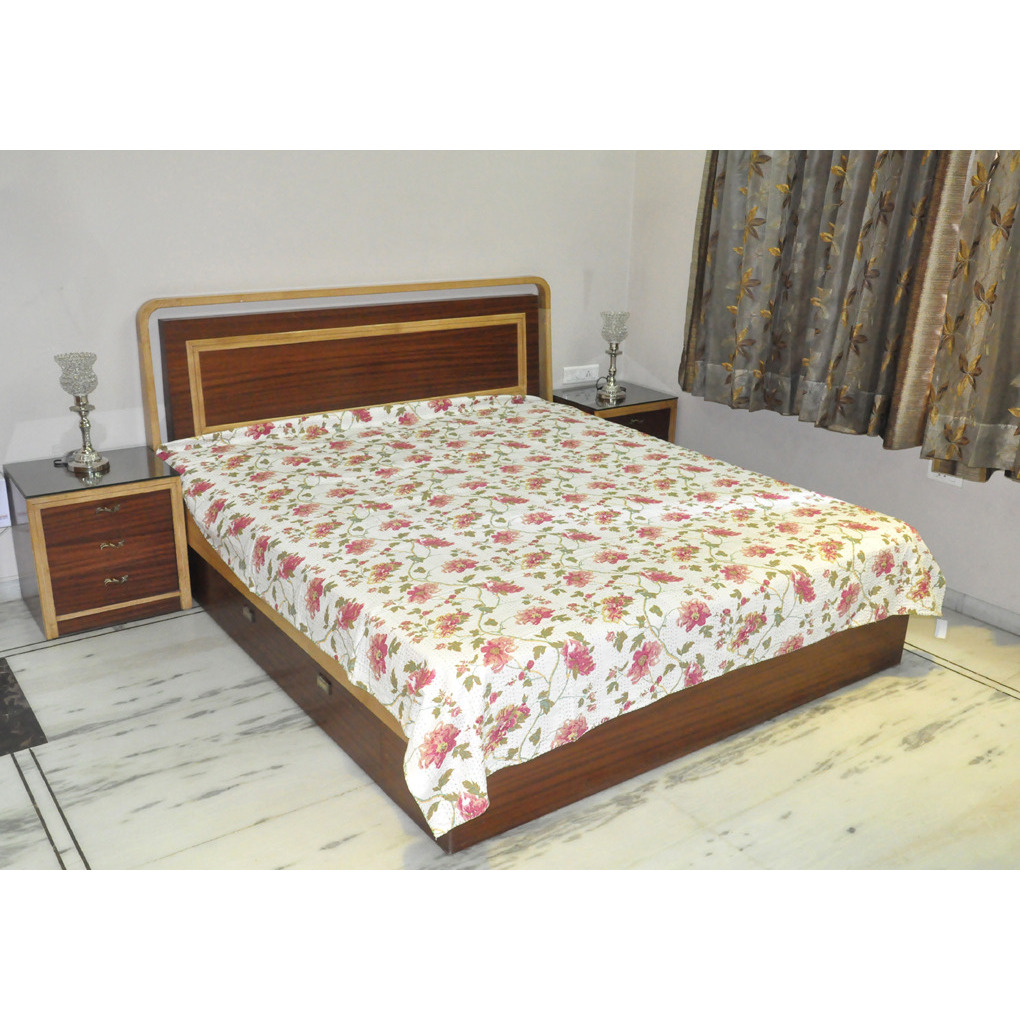 Festival Bedspread Cotton White Print Bedding Bedsheets Bed Cover