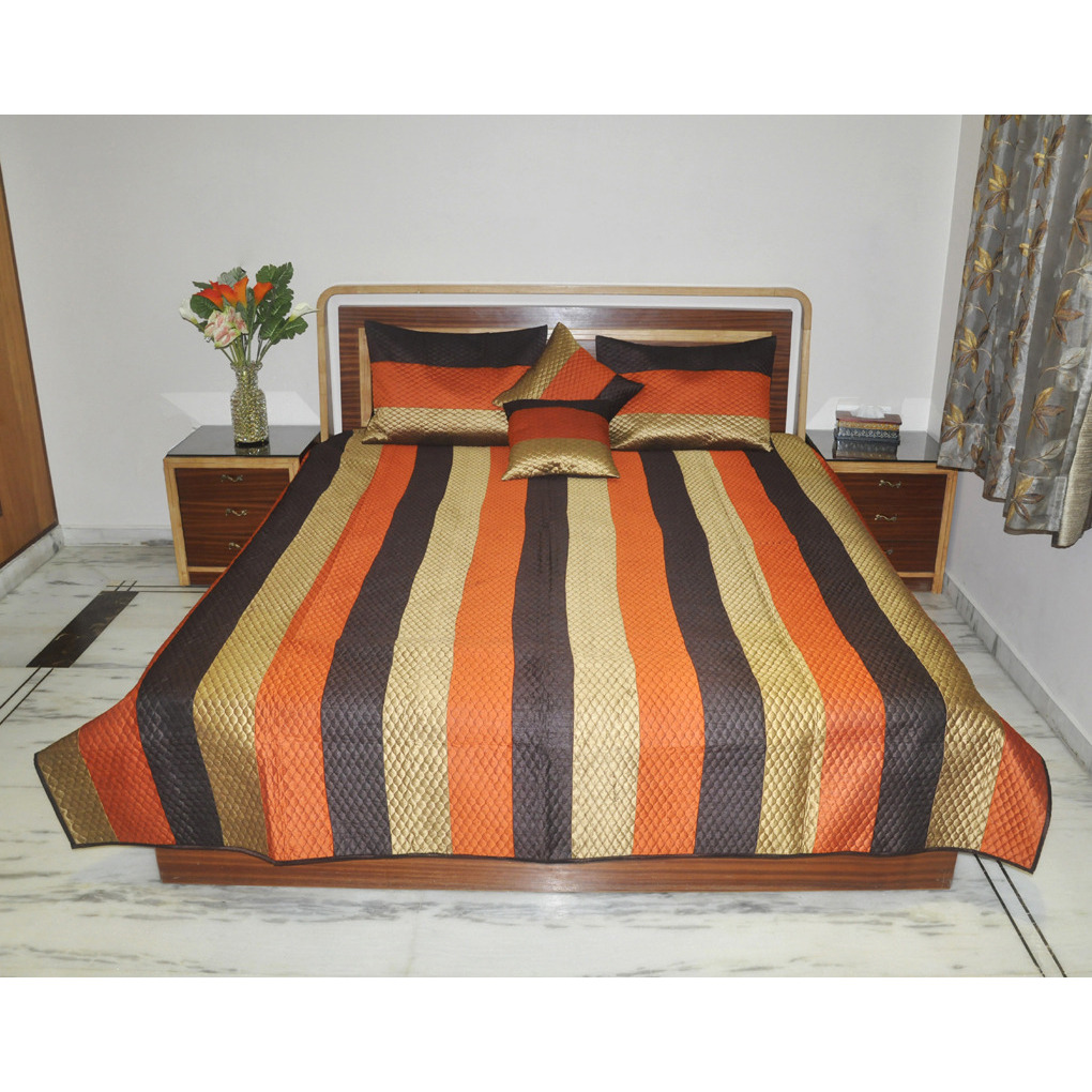 Bedspread Double Indian Silk Printed Pillowcases Set Bedsheets Bed Cover 5 Pc