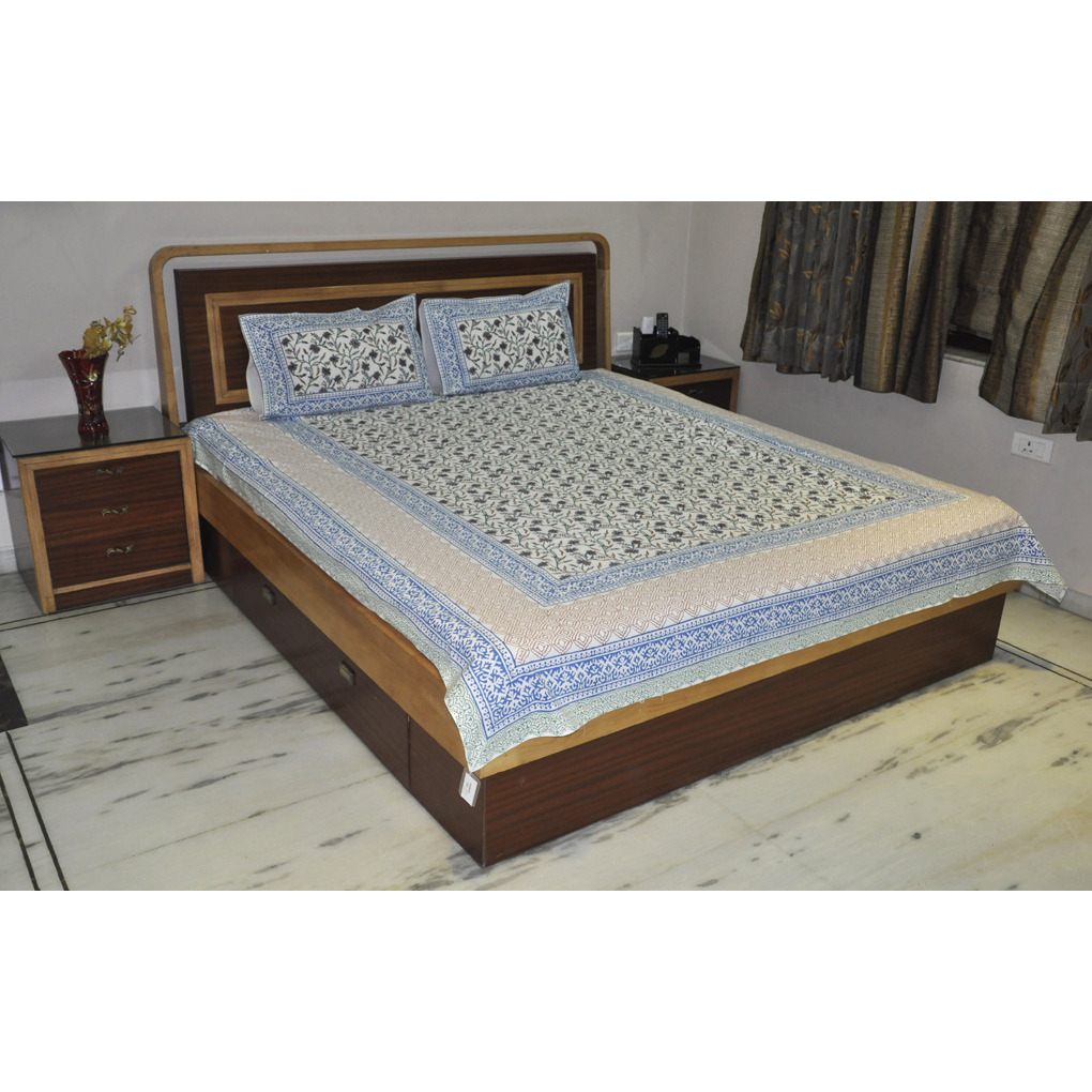 New Cotton Printed S Double Bedding Bed Sheet Pillowcases Set 108 Inch