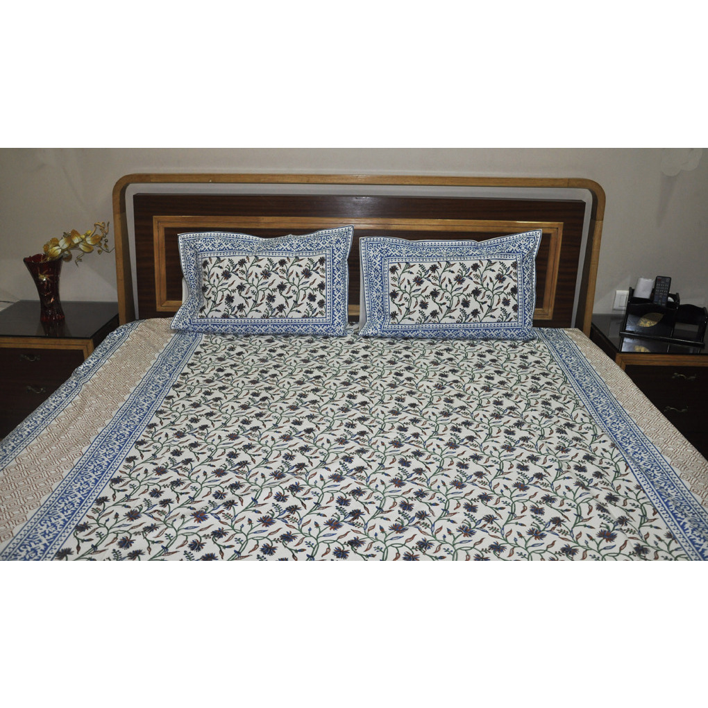 New Cotton Printed S Double Bedding Bed Sheet Pillowcases Set 108 Inch