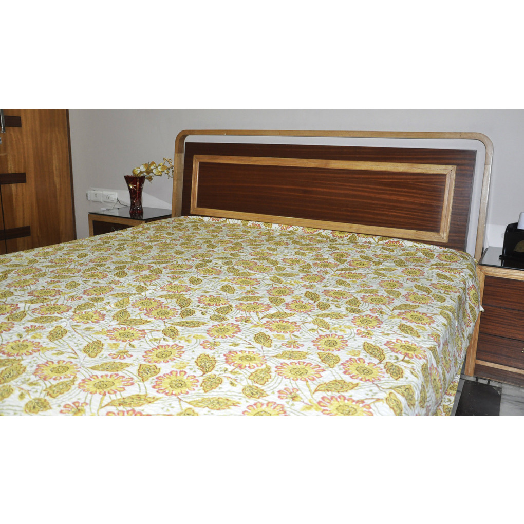 New Printed Bed Cover White Coverlet Kantha Bedspreads Soft Cotton Bed Sheet 93 Inch