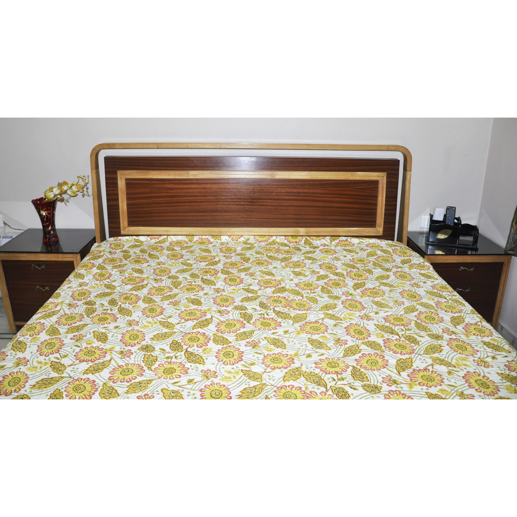 New Printed Bed Cover White Coverlet Kantha Bedspreads Soft Cotton Bed Sheet 93 Inch