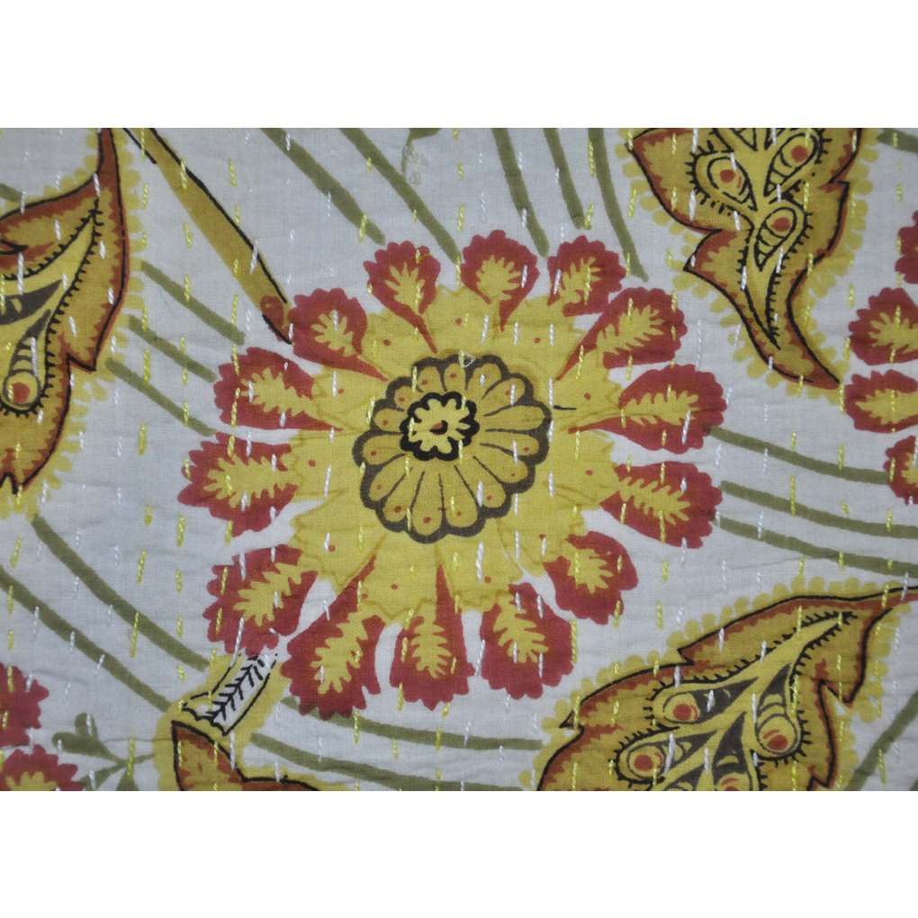 New Printed Bed Cover White Coverlet Kantha Bedspreads Soft Cotton Bed Sheet 93 Inch