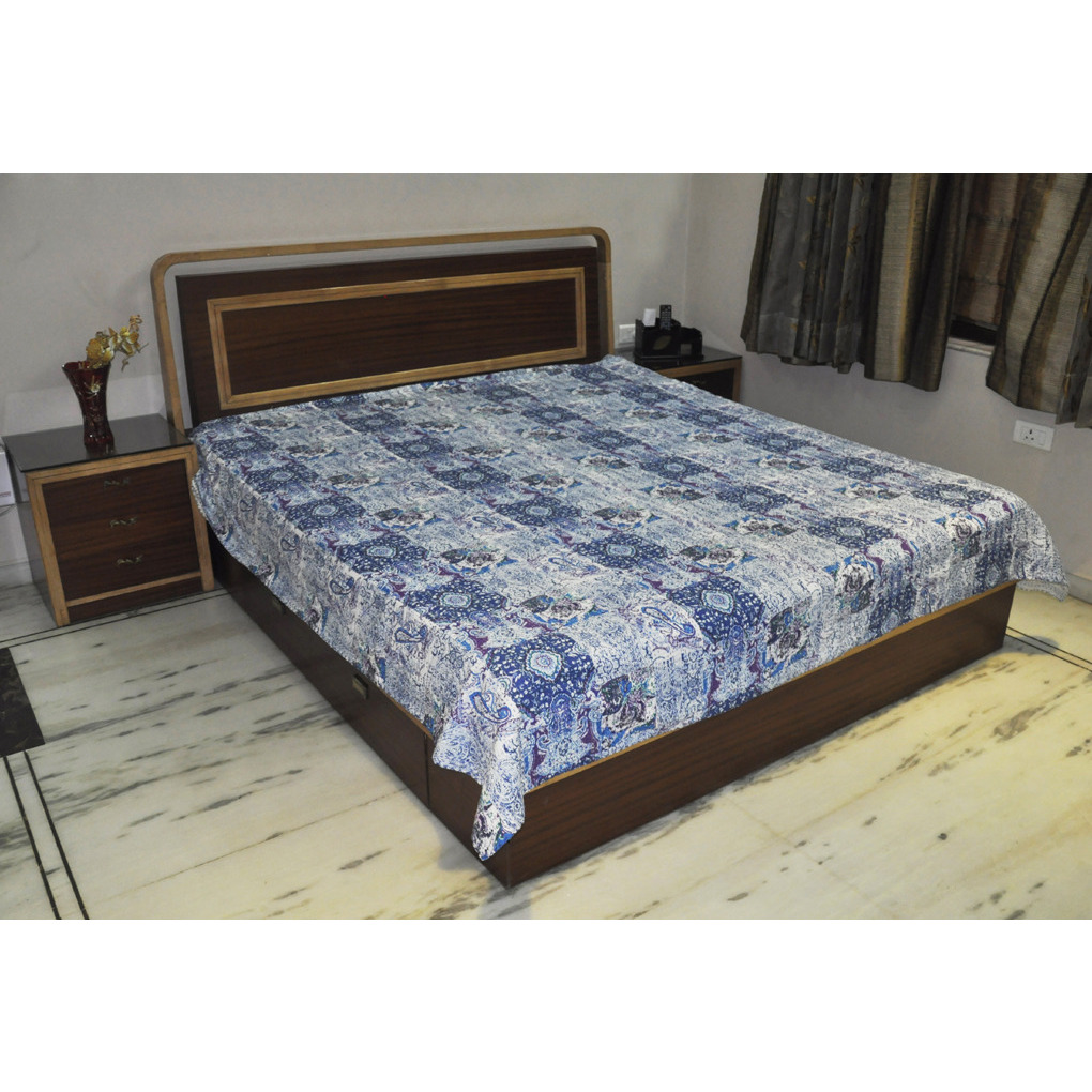 Vintage Cotton Bedspread Blue House Warming Gift Bedding Decor Bedsheet Coverlet