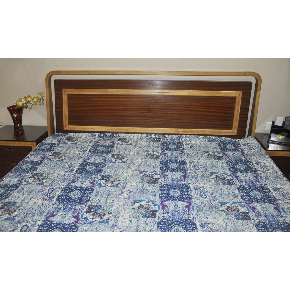 Vintage Cotton Bedspread Blue House Warming Gift Bedding Decor Bedsheet Coverlet