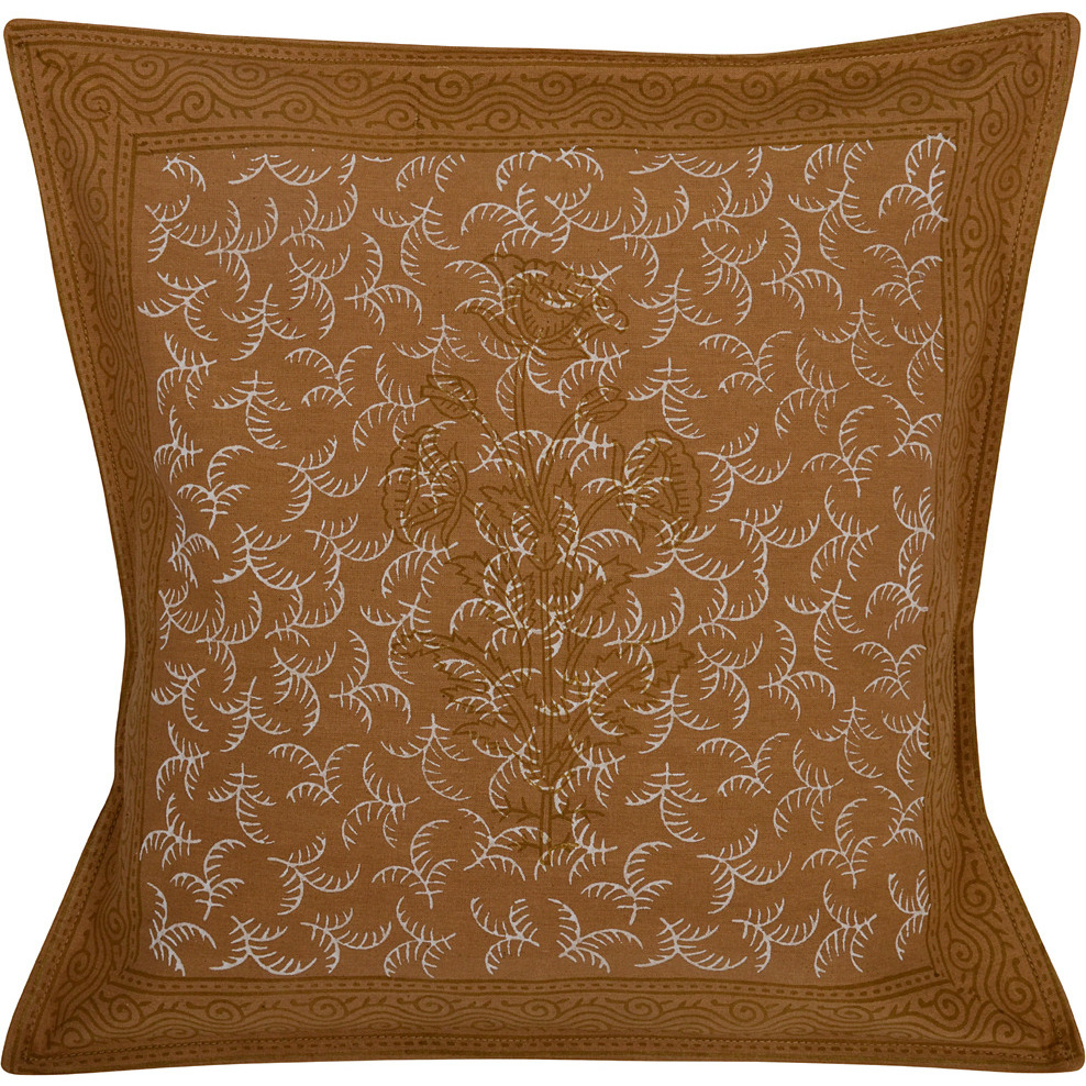 Indian Cotton Cushion Covers Pair Brown Sofa Decorative Square Pillow Cases 40 Cm
