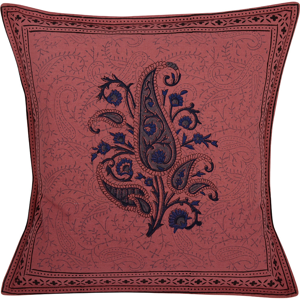 Indian Cushion Cover Floral Paisley Design Cotton Pillow Case 16 Inch House Warming