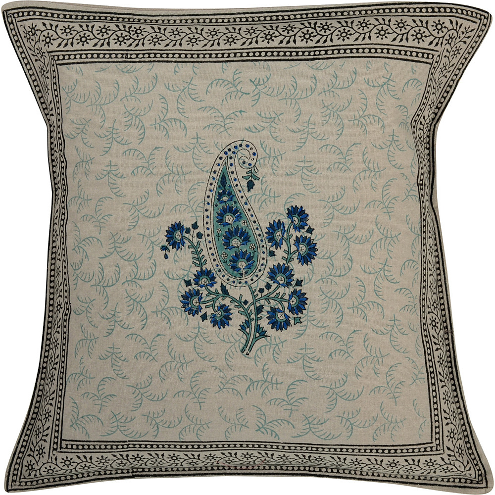 Indian Cotton Cushion Covers Block Printed Grey Retro Ethnic Pillow Cases Set