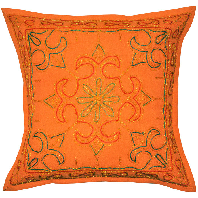 16 x 16 Inch Traditional Design Embroidered Decorative Throw Pillow Cushion Cover