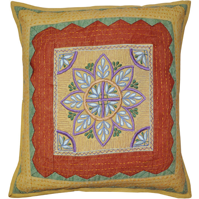 Indian Cushion Covers Embroidered Brown Cotton Pillow Cases 16 Inch Gift