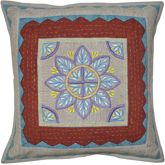 New Patchwork Traditional Design Decorative Cotton Kantha Cushion Cover 16 x 16 Inch