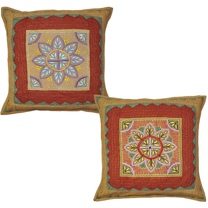 Cushion Covers Brown Cut Floral Embroidered Pillow Cases Set 16 Inch Bedding Gift