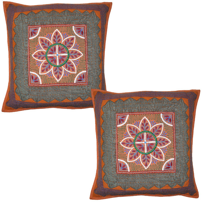 Indian Cotton Cushion Covers Set Embroidered Cut Kantha Work Pillow Covers 45 Cm