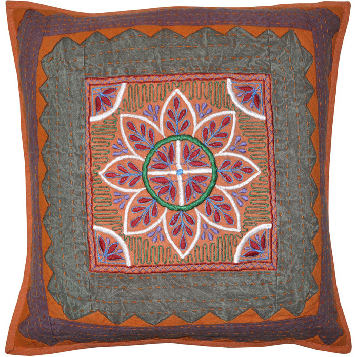 Indian Cotton Cushion Covers Set Embroidered Cut Kantha Work Pillow Covers 45 Cm